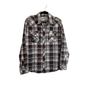 Chalc Shirt Men’s Size Large Maroon White Western Long Sleeve Plaid Button Down